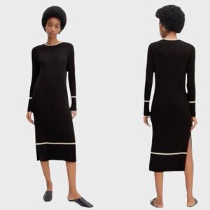 Everlane Cotton Wide Rib Midi Dress Long Sleeve Black White Women Medium NWOT